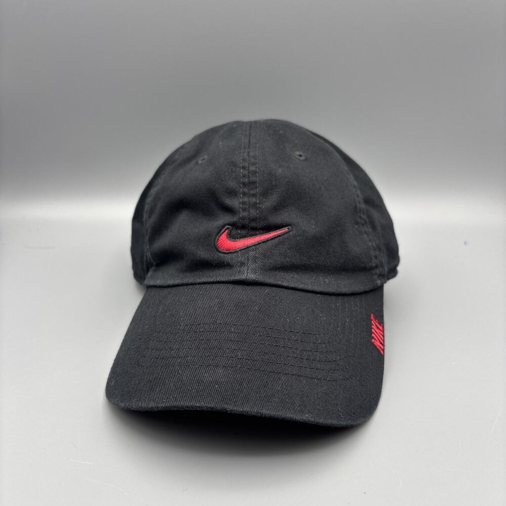Nike Hat Cap Strap Back Black Red Heritage 86 Swoosh Logo Mens